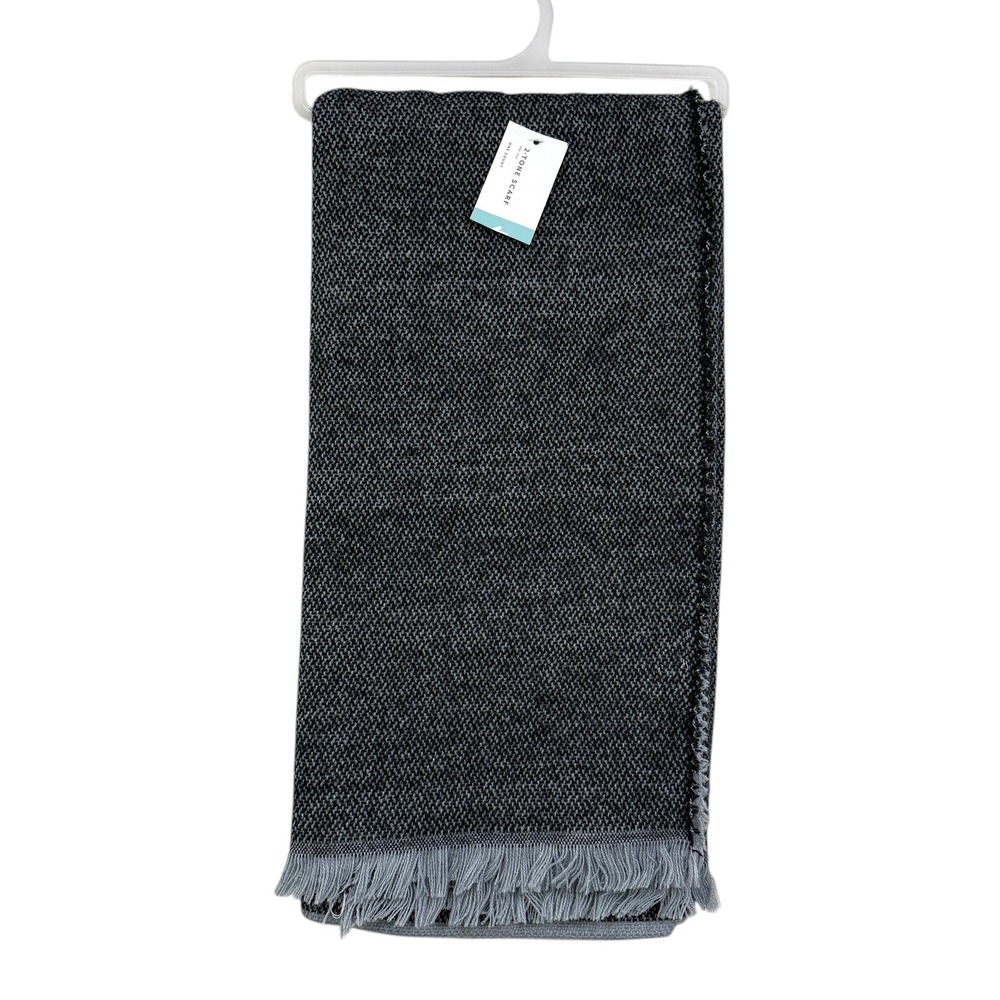 GERTEX Two-Tone Heathered Knit Scarf One Size Gray Black Acrylic Fringe New*